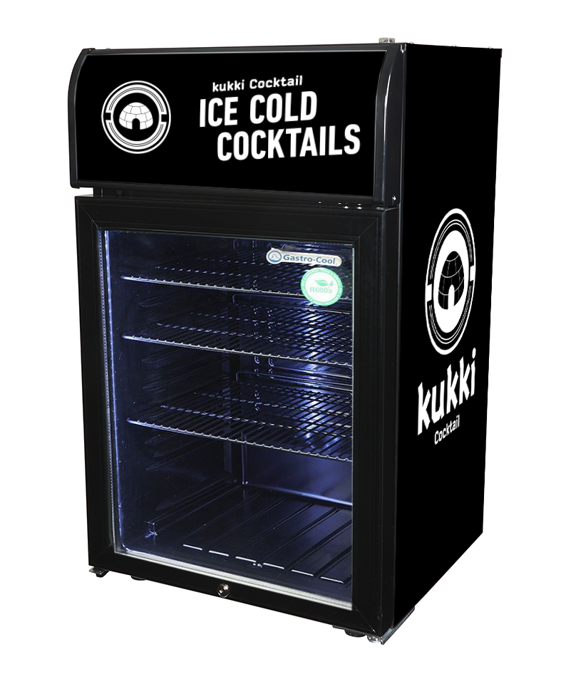 Promotionele vriezer met display voor Kukki Cocktails - Perfect voor bars & winkels